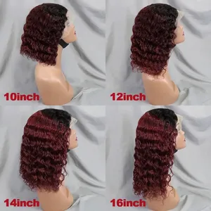 99j gingembre Orange vague d'eau perruques de cheveux humains 13x4 dentelle frontale vague profonde dentelle perruques 200% densité courte bouclée <span class=keywords><strong>Bob</strong></span> perruque pour les femmes - Product Image 5
