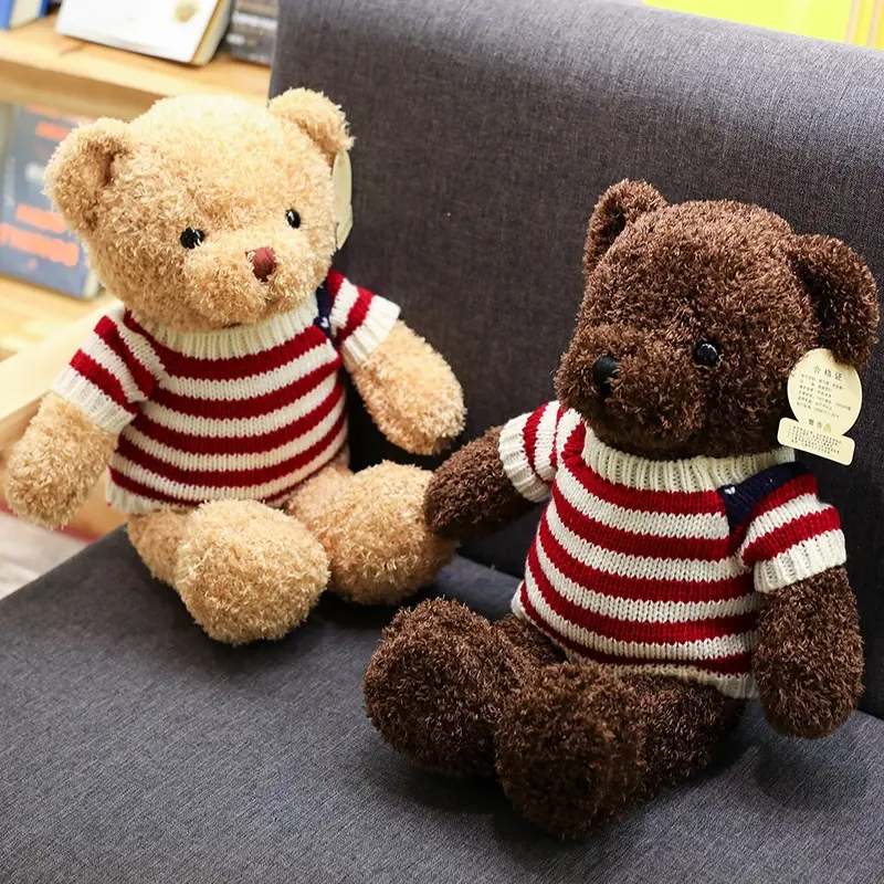 Hot Custom Branded 30CM Small Valentine Gift Soft Cute T-shirt Sweater Brown Stuffed Teddy Bear Plush Toy