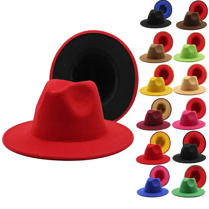 Topi Pinggiran Lebar Topi Merah Muda dan Hijau Topi Barat Koboi Fedora Wanita Pesta Fashion Liburan Sombreros Panamawoens Topi Bulu Kempa