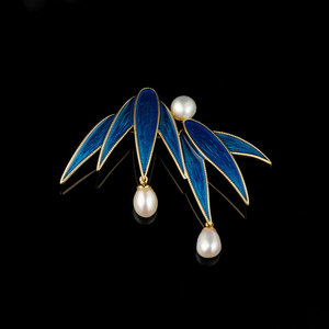 Traditional Chinese Style Bamboo Leaf Brooch With Freshwater Pearl Women's Fashion Accessory Party Jewelry Zinc Alloy Plant - Product Image 2