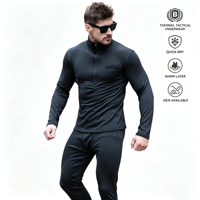 Ensemble de sous-vêtements thermiques tactiques pour hommes, demi-zip, en polaire gaufrée, séchage rapide, chaud, pour l'entraînement en extérieur