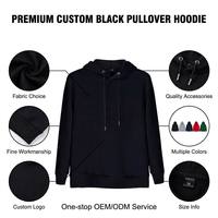 Sudaderas Negras Personalizadas con Bordado, 500 g/m², Impresas de Alta Calidad, de Algodón, Talla Grande, las Mejores Sudaderas Negras para Hombre, Unisex, Fabricante