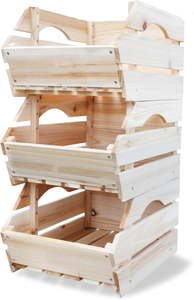 ตะกร้าเก็บของไม้สำหรับเก็บมันฝรั่ง หัวหอม ชั้นวางของไม้แบบซ้อนได้ ตะกร้าผลไม้ ตะกร้าผัก ชั้นวางผักผลไม้ อุปกรณ์จัดระเบียบห้องครัว - Product Image 4