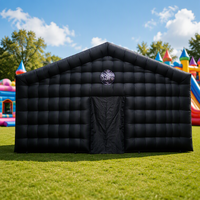 Tente de fête gonflable mobile noire commerciale avec éclairage LED pour discothèque, tente de club de nuit gonflable en forme de cube