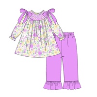 Oem Kinderkleding Mardi Gras Geruite Bloemige Meisjeskleding Broekenset met strikjes