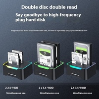USB tipo C 3,1 a SATA Dual Bay RGB efecto de lámpara Base de disco duro 2,5/3,5 pulgadas HDD SSD carcasas de disco duro externo