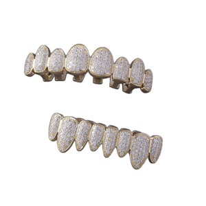 Fine Grillz – Couronnes dentaires 8 dents or et argent, micro-incrustation de zircon, unisexe, usage quotidien, design géométrique - Product Image 5