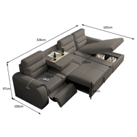 Canapé d'angle moderne en forme de L avec fonction lit, inclinable électrique, rangement, méridienne multifonctionnelle à mouvement motorisé pour salon, en mousse