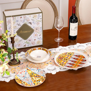 Ceramic Tableware <b>Set</b> of Four Steak Dishes Bohemian Style Colorful Artistic <b>Dinnerware</b> <b>for</b> Household Wedding and Restaurant - Product Image 5