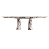 Table à manger en marbre unique et épurée Dream Home, piédestal double évasé, texture naturelle, mobilier de salle à manger en marbre