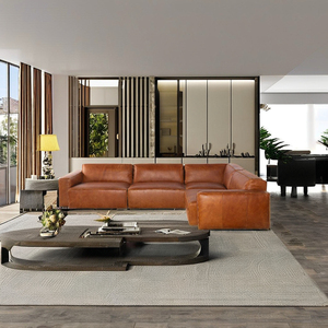 Real Leather L-Shaped Sectional 4 Seater Modular Solid Wood Frame Luxury Living Room Furniture <b>for</b> Warehouse Villa Factory - Product Image 1
