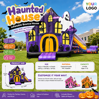 Château gonflable d'Halloween avec toboggan, maison hantée, château gonflable fantôme citrouille pour location événementielle et fêtes