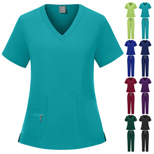 Nurse Scrub Set Women V Neck Short Sleeve Uniform With Pockets Moisture Wicking Hospital Work Clothes Split Set Size S XXL - Product Image 1