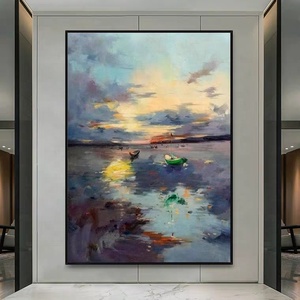 <span class=keywords><strong>Pintura</strong></span> al Óleo de <span class=keywords><strong>Paisaje</strong></span> <span class=keywords><strong>Rural</strong></span> con Barco, Pintada a Mano sobre Lienzo, 50% Hecha a Mano, Arte de Pared para Sala de Estar - Product Image 1