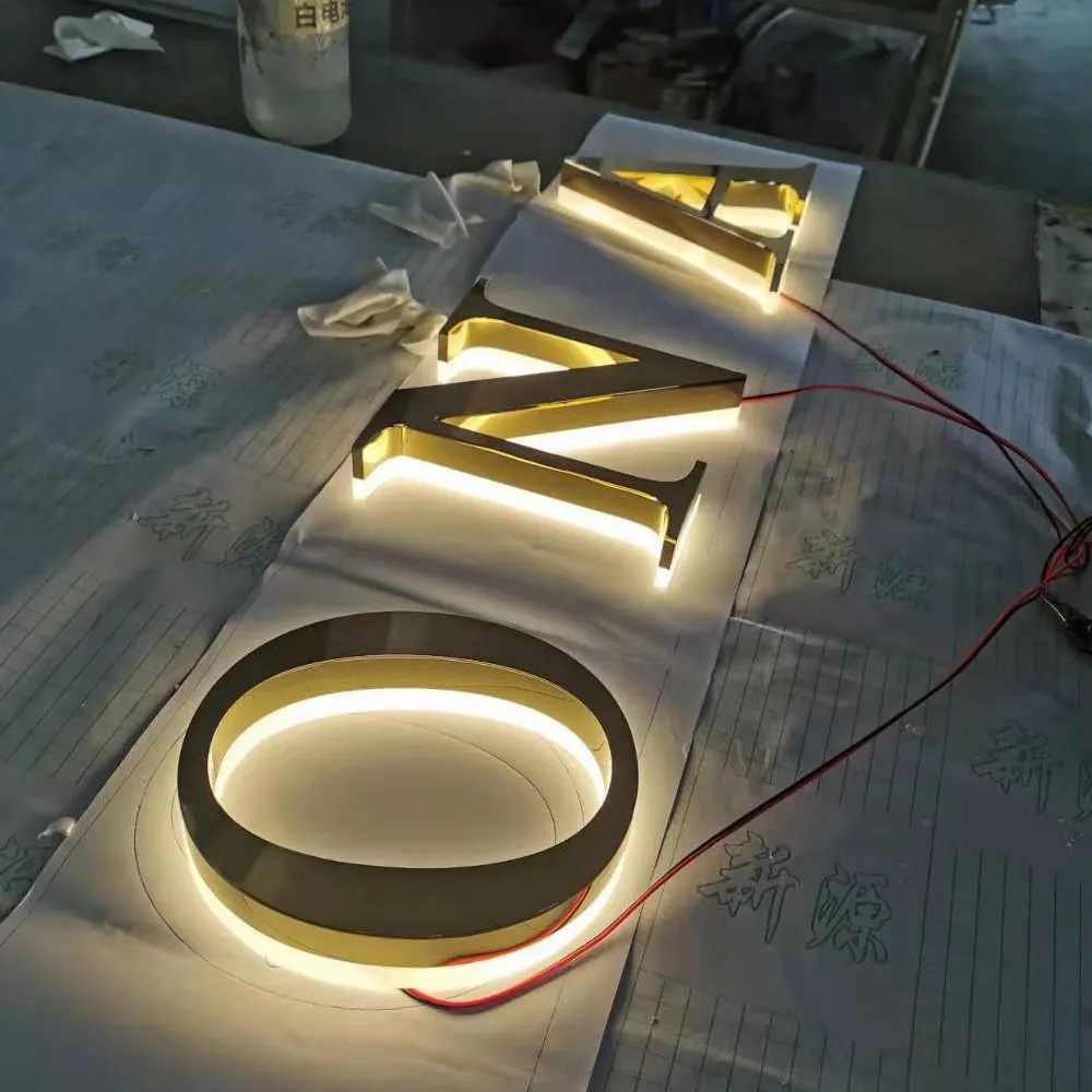 Custom Backlit LED Stainless Steel Signage 3D Illuminated Light Channel Letters Logo Sign for Shop and Company Name
