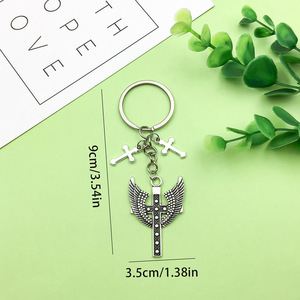 Porte-clés antique en alliage d'argent avec croix et ailes, accessoire de bijouterie portable en alliage de zinc pour cadeaux créatifs DIY - Product Image 3