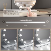Adjustable Brightness Lighted Cosmetic Vanity Tabletop LED Makeup Mirror Touch Switch Magnifying Feature Metal+Glass