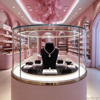 Présentoir à bijoux cylindrique GZowin avec éclairage LED, dimensions personnalisables, construction robuste, haute qualité, respectueux de l'environnement, pour la vente au détail