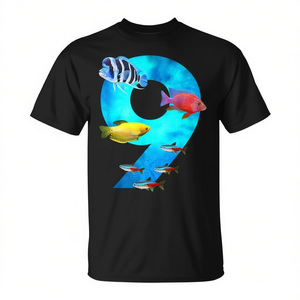 T-shirt d'anniversaire pour enfants de 9 ans, motif de poisson d'aquarium, imprimé Frontosa Cichlid Gourami - Product Image 2