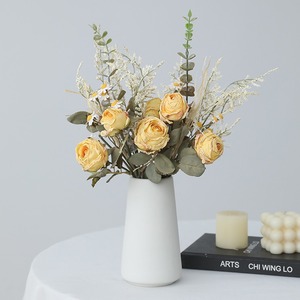 Bouquet de fleurs artificielles en soie, roses et marguerites, fleurs séchées, décoration intérieure, accessoires de mariage en plein air, respectueux de l'environnement - Product Image 3
