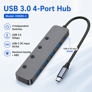 Hub USB C 5 en 1, adaptateur Type C vers 4 ports USB 3.0 avec interrupteurs d'alimentation individuels et charge DC, dongle multiport en aluminium pour ordinateur portable - Product Image 3