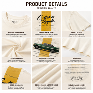 Vintage Car Graphic Mens Oversized T Shirt Contessa Royale Print 100 Cotton <b>Back</b> Print Tee Custom Logo OEM ODM Wholesale - Product Image 4