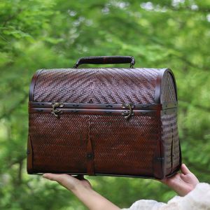 Bamboo Woven Tea <b>Box</b> Large Size Portable <b>Vintage</b> Style Chinese Republic Era Luggage Gift Craft - Product Image 1