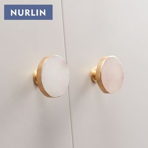 NURLIN Natur kristall Knopf beschichtung Gold Messing Verzierung Weiß Rosa Kristall Möbel Schrank Schrank Griff Erz Wand - Product Image 5