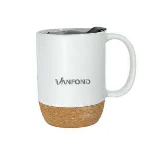 Tasse en céramique à couvercle mignon avec logo de 15oz 17oz tasse à thé lait réutilisable blanche en céramique avec base en liège