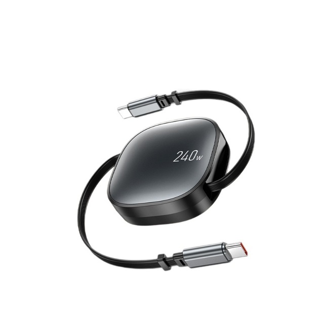 Retractable Data Cable 240W Super-Fast Magnetic Charging USB-C to USB-C Eco-friendly TPE Compatible for Type-C Device or Tablet