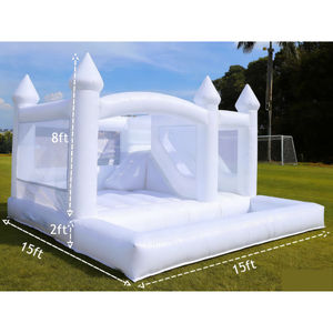 Castillo Inflable Blanco de 15 pies con Tobogán, Brincolín Inflable Grande Tipo Castillo para Bodas, Fiestas y <span class=keywords><strong>Alquiler</strong></span> de Eventos - Product Image 1