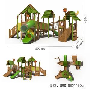 Aire de jeux extérieure de haute qualité en bois avec toboggan combiné, équipement de plein air pour enfants, parc d'attractions, design extérieur de forêt - Product Image 3