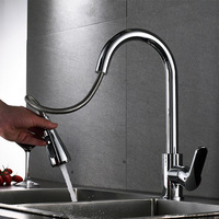Robinet de cuisine moderne en acier inoxydable chromé avec cartouche en céramique, montage sur plan, mitigeur chaud/froid extractible