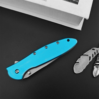 Couteau pliant LEK 1660 pour le camping en plein air, la chasse, la pêche, la survie, l'alpinisme, la randonnée, avec manche en alliage d'aluminium bleu