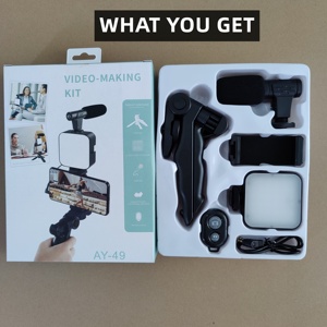 Bộ Dụng Cụ Làm Vlog Video Cho Điện Thoại Thông Minh AY 49 Vlogging Kèm Tay Cầm Micro Shotgun Bộ Đèn LED <span class=keywords><strong>Youtube</strong></span> Từ Xa Không Dây - Product Image 5
