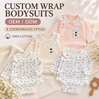 Body bébé à manches longues avec nœud latéral, imprimé floral et ours, col en coton, unisexe, doux, respirant, quatre styles, OEM, marque privée