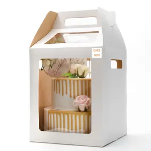 XJH 3 Tier Jello White Portable Paper Cake Boxes with Window 12x12x5 Design Reasonable Price Wedding Cake Favor Box