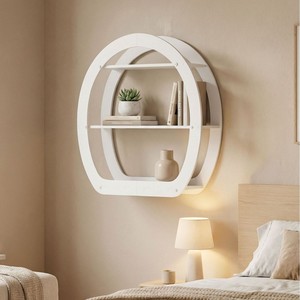 <b>Wall</b> Mounted <b>Round</b> Storage <b>Shelf</b> 2 Tier Durable Indoor Living Room Display Rack For Books Toys Electronics - Product Image 3