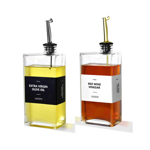 ขวดแก้วใส่น้ำมันมะกอกพร้อมสเกล ภาชนะใส่น้ำมันทรงสี่เหลี่ยม สีทอง สีเงิน ขวดเทน้ำส้มสายชู อุปกรณ์ครัว - Product Image 1