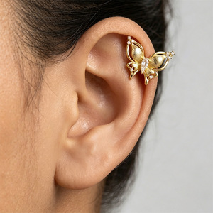 Butterfly <b>Stud</b> <b>Earrings</b> Gold Tone <b>Crystal</b> Insect Design Fashion Clip On <b>Earrings</b> For Women Elegant Jewelry Party Gift - Product Image 2