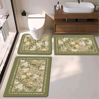 Bathroom Mat Set 3-Piece PVC Foam Waterproof Non-Slip Wood Grain & Ethnic Bohemian Design Anti-Fatigue Rug Collection