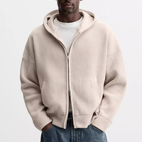 Pull Cardigan Homme à Capuche Zippé en Maille à Manches Longues et Épaules Tombantes, Couleur Unie au Design Simple