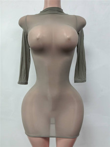 Abito Aderente Trasparente da Donna, <span class=keywords><strong>Vestito</strong></span> Sexy a Maniche Lunghe, Mini Abito Trasparente Aderente, Outfit da Club Notturno - Product Image 2