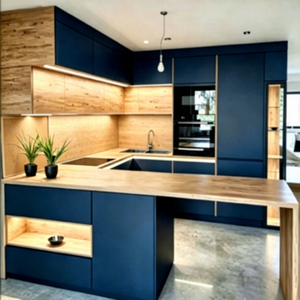 Bancone a L in Legno Massello, Moderno, per Villa Privata, <span class=keywords><strong>Dimensioni</strong></span> Personalizzabili, Vendita all'Ingrosso - Product Image 1