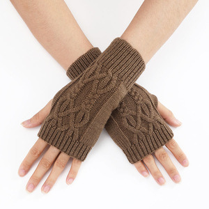 Guantes y mitones de invierno personalizables para mujer, calentadores de brazos sin dedos de punto acrílico estilo Jacquard con orificio para el pulgar, venta al por mayor - Product Image 5
