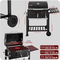 Barbecue au charbon de bois portable pour jardin, grand fumoir avec table latérale pliable