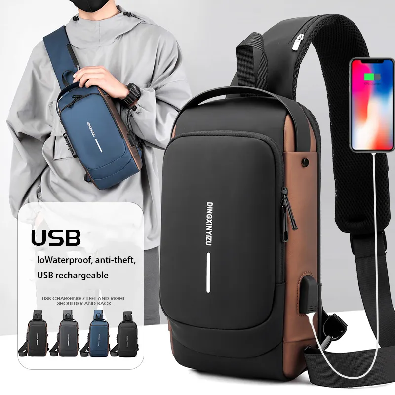 Dernier sac à bandoulière étanche antivol avec verrouillage codé USB Sacs à bandoulière pour hommes Sac à dos de luxe pour hommes en plein air