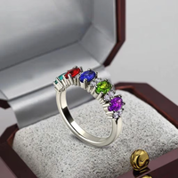 Luxe 925 Argent Placage Muti Couleur Plein CZ Cristal Bagues Cinq Pierre Banquet Cubique Zircone Anneau Femmes