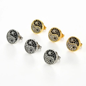 1 paire de boucles d'oreilles ethniques Ying Yang Taichi en acier inoxydable, argent, or, noir, cadeau de mariage - Product Image 1