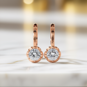 Pendientes de diamantes de oro rosa Larin E1756, corte brillante redondo, color G, joyería clásica de compromiso natural para mujer - Product Image 2